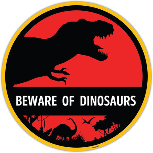 Venicor Beware of Dinosaur Sign - 12 x 12 Inches - Aluminum - Dinosaur Room Decor for Boys - T Rex Bedroom Keep Out Warning Metal Tin Bedroom Wall...