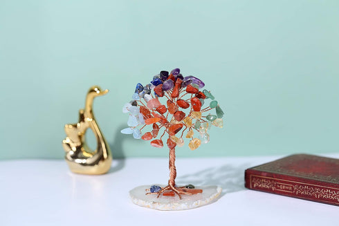 Jovivi Natural 7 Chakra Healing Crystals Tree on Agate Slice Base Healing Stones Gem Money Tree for Feng Shui Home Office Table Decorations...