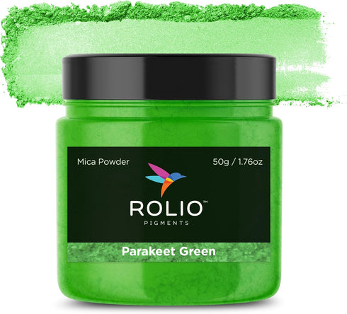 Rolio Premium Mica Powder - Parakeet Green (50G / 1.76oz) - 1 Jar of Green Pigment Powder for Epoxy Resin, Dye, Soap Making, Nail Polish, Paint, C...