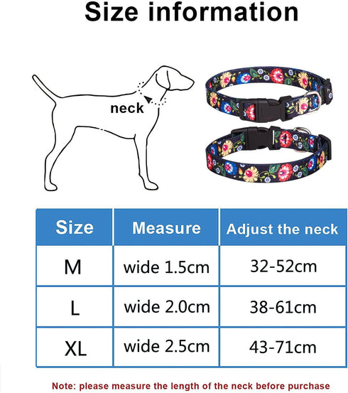 Dog Collar for Small Medium Large Dogs, Cute Girl Dog Pet Collar Soft Adjustable Fancy Floral Girl Puppy Dog Collars Walking Running Training (XL:...