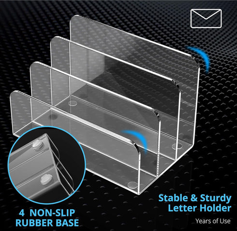 Mail Organizer Countertop, 3 Section Clear Acrylic Small File Holders Letter Organizer for Desk, Modern Filing Accessories for Document, Office, H...
