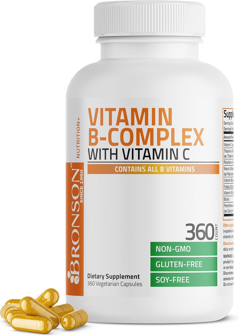 Bronson Vitamin B Complex with Vitamin C - Immune Health, Energy Support & Nervous System Support - Non-GMO, 360 Vegetarian Capsules...