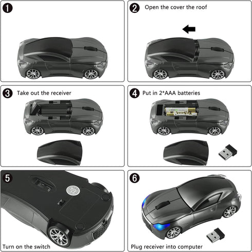 elec Space Cool Sport Car Shape 2.4GHz Wireless Mouse Optical Cordless Mice with USB Receiver for PC Laptop Computer 1600DPI 3 Buttons...