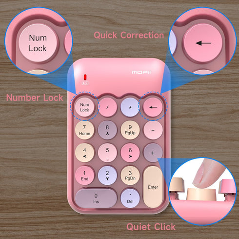 MOFII Wireless Number Pads - Pink Numeric Keypad 18 Keys USB 2.4G Round Keycap Colorful Extensions Keypads, Financial Accounting Portable Numpad 1...