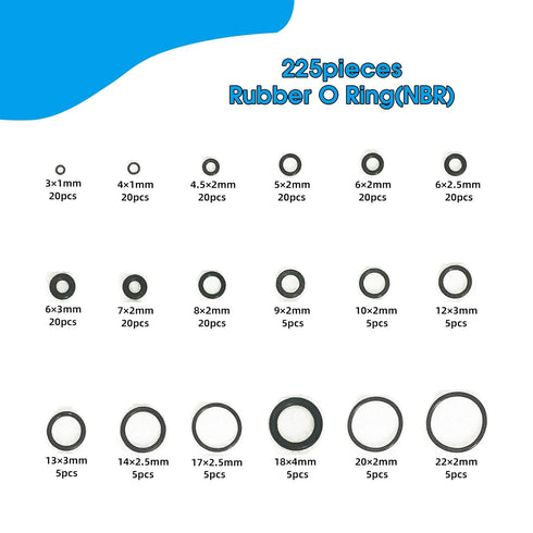225pcs Rubber O Ring Assortment Kits 18 Sizes Sealing Gasket Washer Made of Nitrile Rubber NBR for Automotive Repair, Plumbing and Faucet, Air or ...