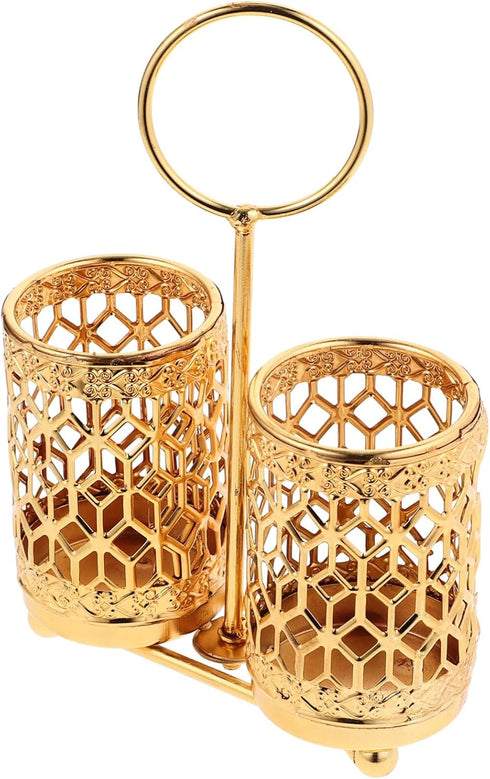 Hemoton Golden Utensils Holder Rotating Metal Utensils Holder Silverware Organizer Cutlery Holder Fork Spoon Flatware Storage Basket for Counterto...