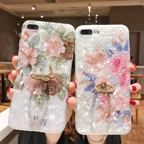 Qokey Compatible iPhone 11 Case 6.1 inch- Floral Clear Flower Design for Women with 360 Rotating Ring Stand Holder Kickstand - Soft TPU Shockproof...