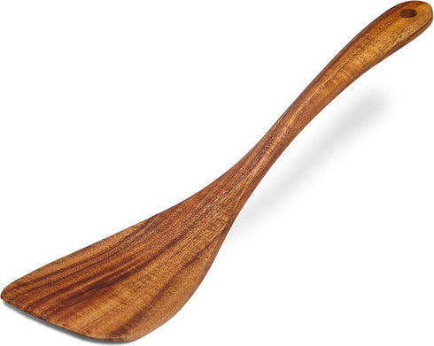 Wooden Spatula Nonstick Turner Acacia Wood, Right Long Handle Flat Frying Spatulas Handmade for Mother Wife Grandma Her Kitchen Gift, Ideal Cookwa...