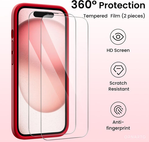 ORNARTO Compatible with iPhone 15 Case Shockproof with Screen Protectors, Waterproof Liquid Silicone Rubber Full Cover Protective Case for iPhone ...