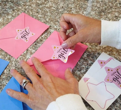 2.25” Gender Reveal Stickers for Party Invitations and Voting Games (80 Count) - Team Boy and Team Girl Labels with Gold Foil for Reveal Parties a...