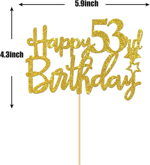 Gold Glitter Happy 53rd Birthday Cake Topper - 53 Cake Topper - 53rd Birthday Party Supplies - 53rd Birthday Party Decorations...