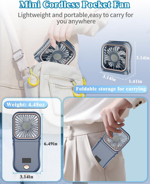 Portable Fan Rechargeable,Handheld Fan 4000mAh Battery Operated Fan with Digital Display,Hand Fans for Women Foldable Mini Pocket Fan,Foldaway Han...