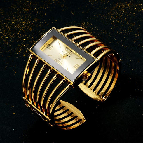 Women Luxury Cuff Bracelet Rectangular Dial Hollow Analog Quartz Wrist Watch for Ladies...
