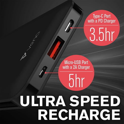 VENA 10,000 mAh Portable Battery Charger with Built-in USB-C & MFI Lightning Cable, 4 Output 2 Input (Quick Charge 3.0 & Power Delivery) 18W High ...