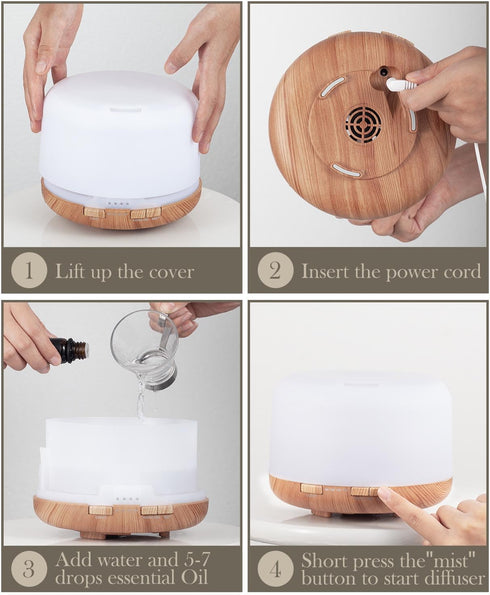 500ml Essential Oil Diffuser-Humidifier,Aroma Diffuser for Home with 7 Colors Light,Remote Control Auto off Ultrasonic Cool Mist Diffuser-Air Diff...
