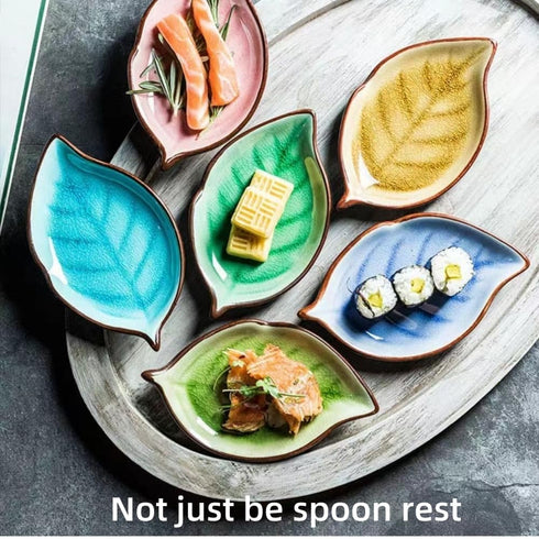 Ceramic Spoon Rest for Stove Top, Ice Cracks Leaf Cute Spoon Rest for Kitchen Counter, Cooking Spoon Holder for Kitchen Counter 1 PCS (Sapphire)...