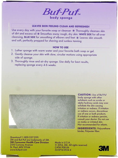 Buf-Puf Body Sponge, Bath Sponge, Dermatologist Developed, Cleanses Skin of Dirt, and Excess Oil, Reusable, Exfoliating, 4 Count...