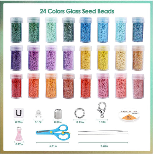 Miss Rabbit Seed Bead Kit, Beads for Jewelry Making 24000 PCS 3mm Glass Seed Beads and 100 PCS 5mm Alphabet Letter Beads for Bracelets Making with...