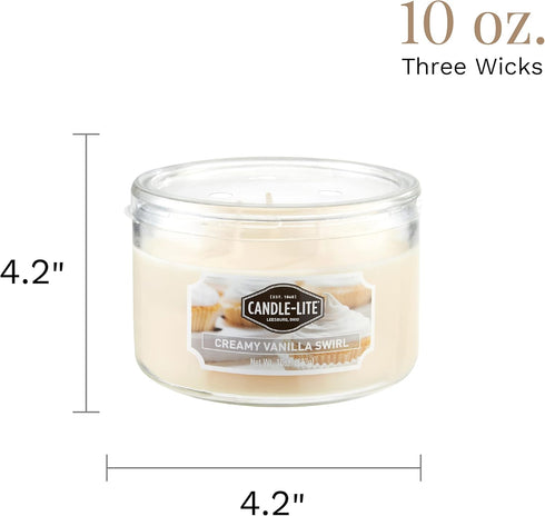 Candle-lite Scented Candles, Creamy Vanilla Swirl Fragrance, One 10 oz. Three Wick Aromatherapy Candle with 20-40 Hours of Burn Time, Off-White Co...