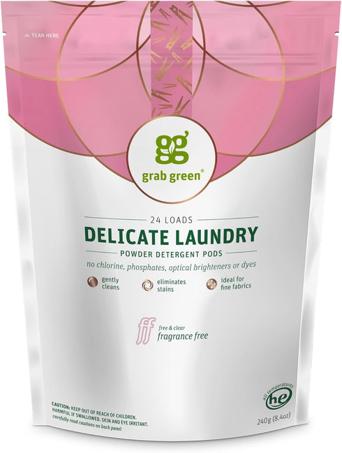 Grab Green Natural Delicate Wash Laundry Detergent Pods, Fragrance Free, Unscented/Free & Clear, 24 Loads...