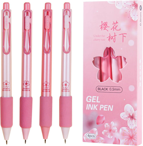 Retractable Ballpoint pens, Fine Point(0.5mm), Black Ink, 4-Count Pack, Cute Sekura pens for School Office Supplies (Pink(4-count))...