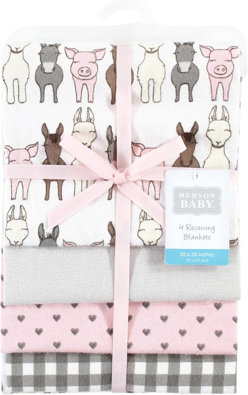 Hudson Baby Unisex Baby Cotton Flannel Receiving Blankets, Farm Friends Pink, One Size...