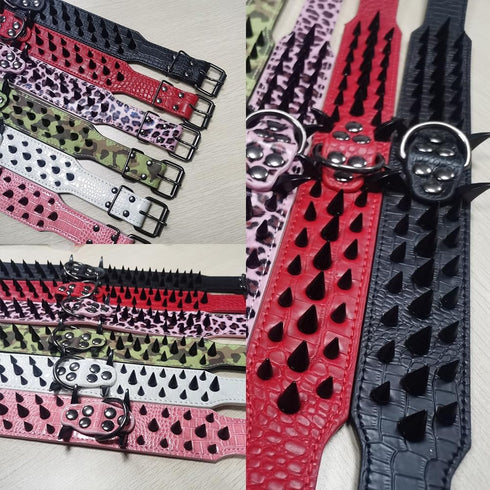 Spiked Dog Collar, Sharp Spike Studded Anti-Bite Protect Pets Neck Adjustable for Medium Large Breed Dogs as Mastiff Pitbull Pug Bulldog, Black Ri...