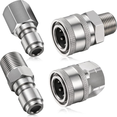 2 Sets NPT 3/8 Inch Stainless Steel Male and Female Quick Connector Kit Pressure Washer Adapters(Internal Thread, External Thread)...