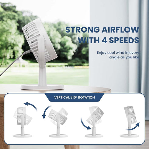 4 Speeds Strong Desk Fan with Elegant Apperance, Personal Portable Mini USB Fan, Quiet, 310 Degree Rotation, Detachable, Easy to Clean, Lightweigh...