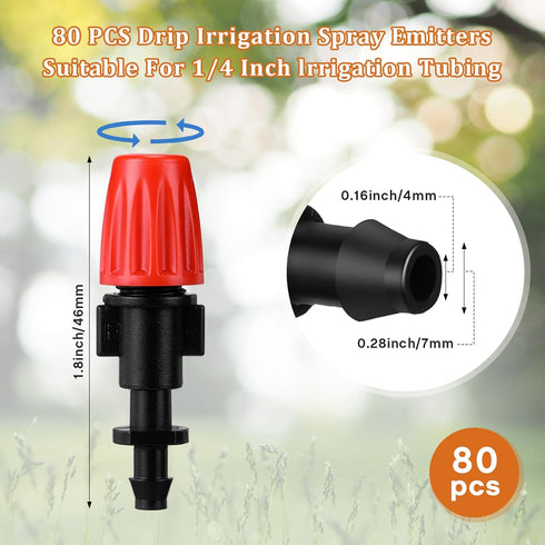 80 Pcs 1/4 Inch Drip Emitter Irrigation Drippers Misting Nozzles Adjustable Micro Spray Irrigation Emitters for Garden Agricultural Irrigation Pat...