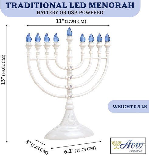 Traditional Hanukkah LED Electric Menorah Powered by Battery or USB Chanukiah - 4' Micro USB Cable Included Electronic Chanukah Candles Minorah Li...
