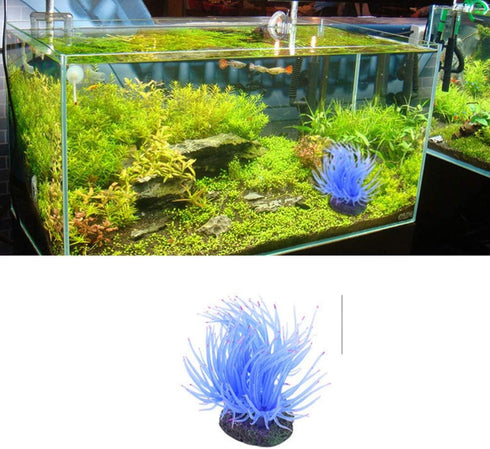 TEHAUX Artificial Aquarium Fish Tank Decoration Silicone Soft Coral- Fake Sea Anemone Fish Tank Ornament Decoration Simulation Landscape (Blue)...