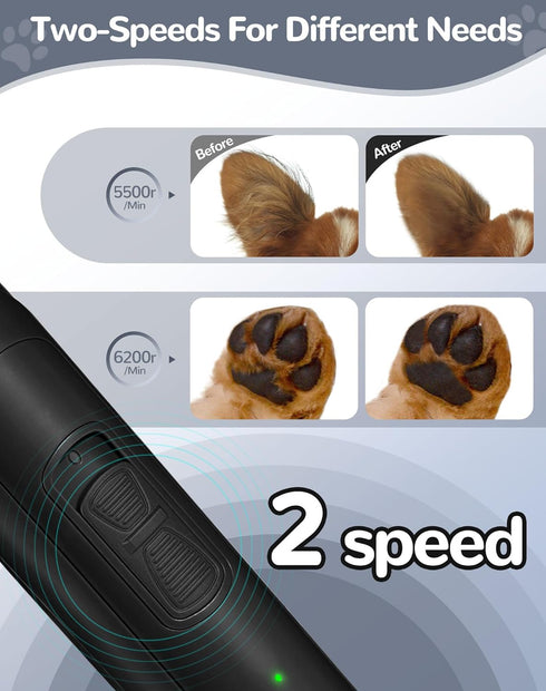 Dog Clippers for Grooming, 2 Speed Low Noise Cordless Dog Paw Trimmer, Rechargeable Small Pet Hair Trimmer for Grooming, Cat Hair Clippers Shaver ...