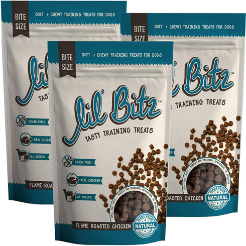 Lil' Bitz Flame Roasted Chicken Training Treats for All Dog Breeds - Low Calories, Grain Free, Natural Ingredients, NASC Compliance - Perfect Rewa...