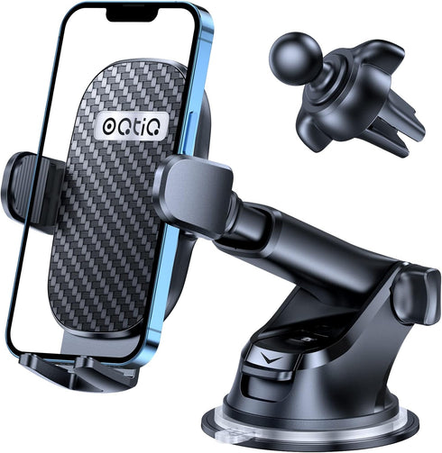 OQTIQ Easy One Pull-Push Telescopic Arm Dashboard & Windshield & Vent Universal Suction Cup Car Phone Holder for All Cellphones(4-6.8")- H6 Carbon...