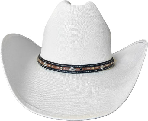 Western Hatband -Black/Brown with Silver Ornaments & Contrast Stitching...