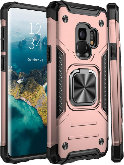 IKAZZ for Galaxy S9 Case,Dual Layer Soft Flexible TPU and Hard PC Anti-Slip Full-Body Rugged Protective Phone Cover with Magnetic Kickstand Rose G...