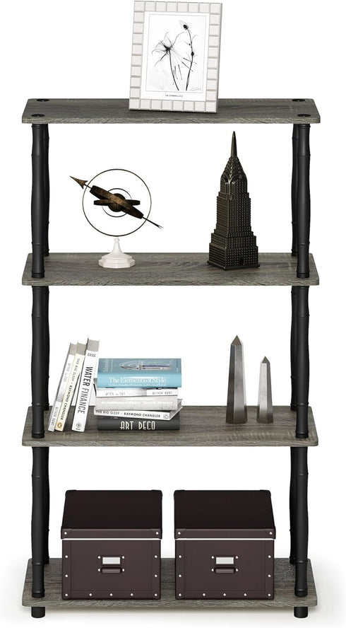 Furinno Turn-N-Tube 4-Tier Multipurpose Shelf Display Rack, Classic Tubes, French Oak Grey/Black...