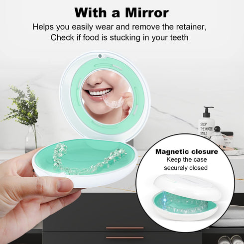2PCS Retainer Case with Mirror and Adjustable Vent Holes, Cute Slim Aligner Case Compatible with Invisalign, Night Mouth Guard Case, With Retainer...