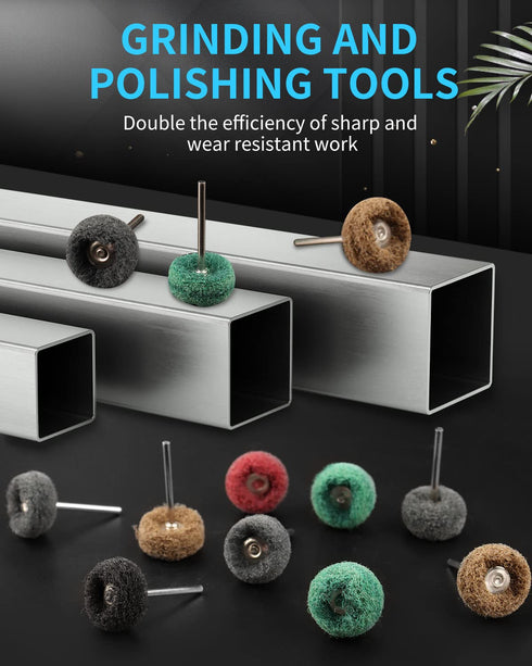 Rocaris 50 Pcs Abrasive Buffing Wheels, 1 inch Abrasive Buffing Polishing Wheels Burr for Rotary Tools-1/8"(3mm) Shank, 120Grit, 180Grit, 320Grit,...