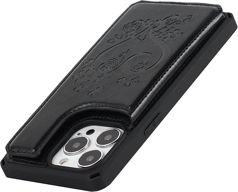 iCoverCase Compatible with iPhone 13 Pro Max Wallet Phone Case with Card Holder for Women, RFID Blocking Embossed PU Leather Wrist Strap Case 6.7 ...