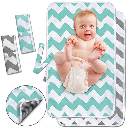 Portable Changing Pad, 2 Pack Baby Waterproof Diaper Changing Pad Reusable and Washable Newborn Travel Mat Station for Home Travel Outside...