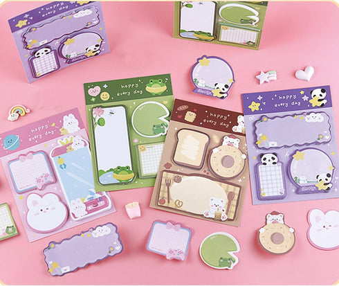 4 Pack Cute Sticky Notes Cartoon Animal Sticky Memo Pads Kawaii Small Self-Stick Memo Note Pad Office School Supplies (Cartoon-1)...