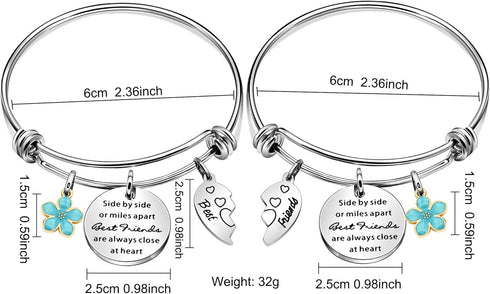2Pcs Friendship Gifts Best Friends Forever Charm Bangle Bracelet, Birthday Anniversary Christmas Gifts for Bestie...