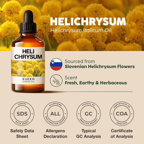 Kukka Helichrysum Oil for Bruising & Skin Care - Huge 4 Fl Oz - 100% Pure Natural Helichrysum Essential Oil for Healing Aromatherapy & DIY Soap Ma...