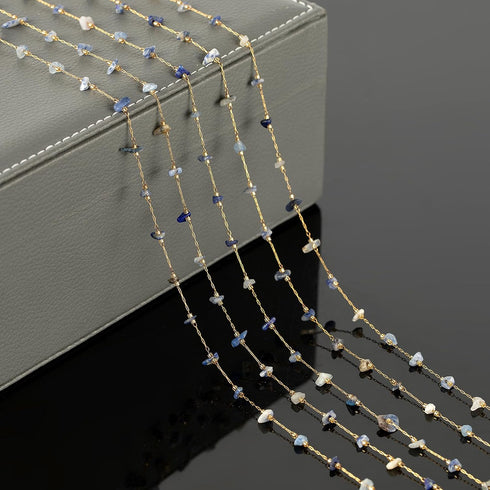 YOUBEIYEE Gold Plated Chain for Jewelry Making Blue Natural Stone Bead Chain Women Necklace Bracelet DIY Stainless Steel Jewelry Supplies...