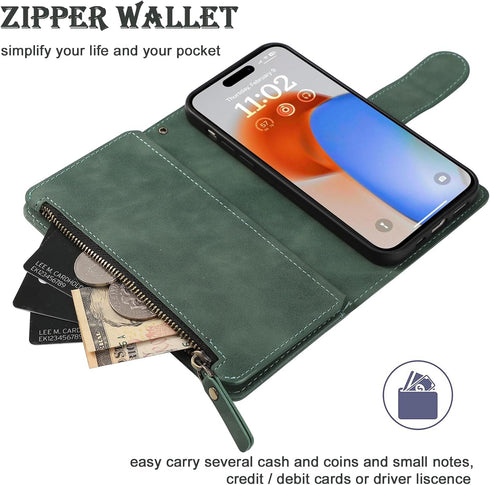 RANYOK Wallet Case for iPhone 15 Pro Max with Card Holder, Premium PU Leather with RFID Blocking Zipper Wallet Wrist Strap Kickstand Protective Ca...