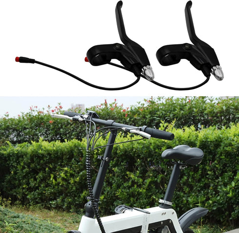 1 Pair Brake Lever, Left and Right Power Off Handle Accessories 108PPD Brake Levers, 2 Pin Male Hand Brake Controller Kit for Electric Bike Scoote...