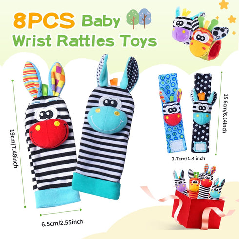 Baby Wrist Rattles Foot Finder Socks Set, Wrist rattle Arm Hand and Rattle Leg Ankle Socks, Newborn Soft Sensory Toys, Baby Socks Infant Wrist Rat...