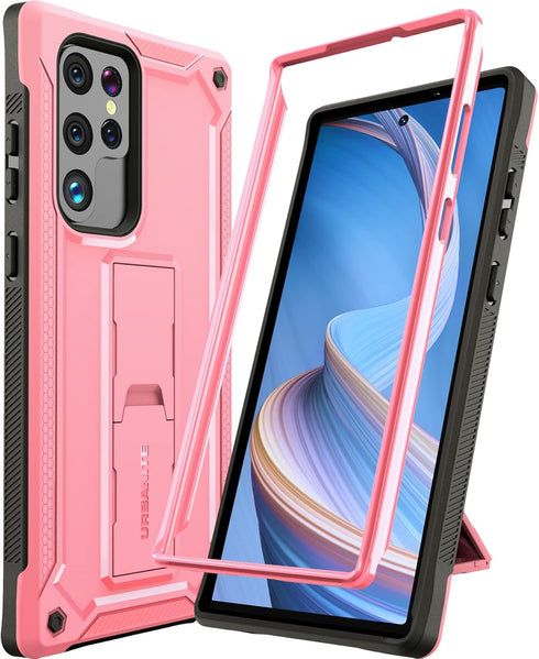 URBANITE Case for Samsung Galaxy S22 Ultra 5G, Military Grade Heavy Duty Shockproof Protective Cover, Built-in Kickstand (Pink)...